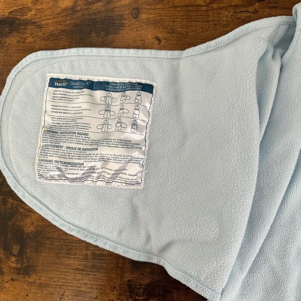 HALO SleepSack Swaddle Kids 0-3M Blue Microfleece 3-Way Adjustable Double Zipper